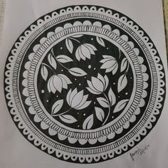 Easy and beautiful lotus mandala with basic mandala patterns like circular shape Circular Line Art, Kalamkari Art Easy, Mandla Mandela Art, Lotus Lippan Art, Kalamkari Painting Easy, Lotus Mandala Art, Lotus Mandala Design, Rangoli Drawing, Mandala Rangoli