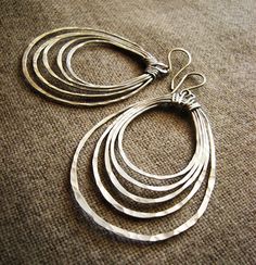 Potami // Hoop Earrings // Hand Forged, Hammered (Aluminum Silver) Concentric Oval Multi Hoop spring Aluminum Earrings, Aluminum Jewelry, Metalsmithing Jewelry, Mixed Metal Earrings, Festival Jewelry, Boho Festival, Metal Earrings, Light Weight Earrings, Hand Made Jewelry