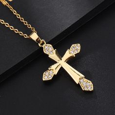 Style: Simple Fashion Element: Cross High Heel Slippers, Retro Punk, Gold Cross Necklace, Personalized Pendant, Gold Cross, Cross Pendant Necklace, Necklace Personalized, Custom Dresses, Color Chart