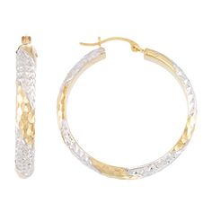 # Pieces In Set: 1 PairFeatures: Quick ShipEarring Back: HingedMetal Color: Two ToneEarring Length: 30.7mmEarring Width: 28.1mmCare: Wipe CleanEarrings Style: Hoop EarringsMetal: 14k Gold Over Diamond ResinCountry of Origin: Imported White Diamond Cut Hoop Jewelry, White Small Hoop Diamond Cut Earrings, White Diamond Cut Hoop Earrings As Gift, Gift White Diamond Cut Hoop Earrings, Gift Diamond Cut White Hoop Earrings, White Tarnish Resistant Hoop Earrings For Anniversary, White Tarnish-resistant Hoop Earrings For Anniversary, Fine Jewelry Hoop Earrings For Anniversary, White 14k Gold Round Hoop Earrings