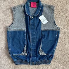 Nwt Vintage 80s Patchwork Two Tone Denim Vest Pockets Womens 1xl Marty Mcfly Marty Mcfly, Denim Vest, Blue Gray, Blue Grey, Two Tone, Blue Denim, Denim Jacket, Jackets & Coats, Jackets For Women