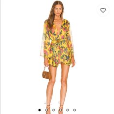 Misa Los Angeles Kaia Mini Bell-Sleeve Floral Chiffon Dress Size M Measurements/Size/Fit Details In Photos Above Mustard Long Sleeve Dress For Summer, Yellow Floral Print Mini Dress For Brunch, Yellow V-neck Mini Dress For Brunch, Yellow Long Sleeve Mini Dress For Beach, Yellow Mini Dress For Cocktail In Summer, Yellow Long Sleeve Mini Dress With Floral Print, Yellow Long Sleeve Vacation Dress, Yellow Long Sleeve Cocktail Dress, Chic Yellow Mini Dress With Floral Print