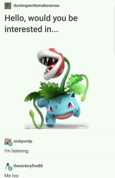 a twitter post with an image of a pokemon character and the caption that says hello, would you be interested in?