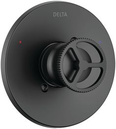 the delta shower faucet is shown in black