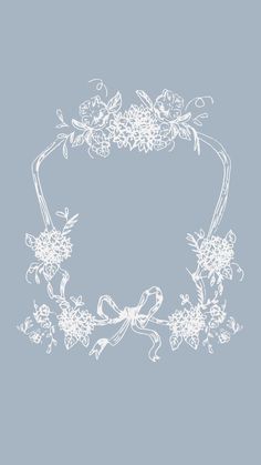 a drawing of a wreath with flowers and ribbons on the bottom, in white ink