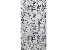 the back side of an iphone case with many rabbits on it, all in black and white