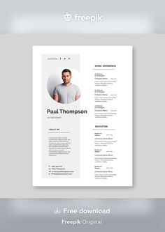 a professional resume template with an image of a man in grey shirt on the cover