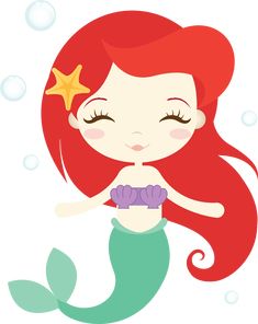 a little mermaid with red hair and stars on her head is swimming in the water