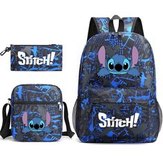 Introducing the playful and practical Stitch Cartoon Themed Three Piece Bag Set, perfect for students and fans alike. This set includes a backpack, a lunch bag, and a pencil case, each featuring fun and engaging character designs. Features: Material: Made from durable polyester fabric, ensuring longevity and resistance to daily wear. Special Features: The backpack includes adjustable shoulder straps and a padded back panel for enhanced comfort. Shape: Ergonomic design with multiple compartments Blue Themed Back-to-school Bag, Blue Themed School Bags, Themed Blue School Bags, Blue Cartoon Bags For Back To School, Casual Blue Bags For School Events, Themed Blue Backpack For End Of School Year, Blue Cartoon Style Backpack, Back To School Character Print Bag, Back To School Character Print Bags