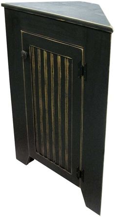 a black cabinet with gold stripes on it