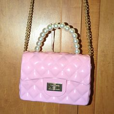 New With Tag, Nonsmoking Home, Excellent Condition. Faux Pearl Handle And Gold Shoulder Chain. Jelly Purse, Shoulder Chain, Pink Mini, Pink Gold, Pink And Gold, Faux Pearl, Jelly, Bag Lady, Purse