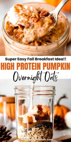 Craving a healthy fall breakfast idea that's quick & easy? These pumpkin overnight oats are packed with 27g of protein per serving, making them the perfect high-protein meal prep! Enjoy creamy oats mixed with pumpkin spice and chia seeds for a nutritious, filling start to your day. Ready in minutes, this recipe is ideal for busy mornings or post-workout fuel. Make a batch and have a week of delicious, protein-packed breakfasts ready! #easybreakfast #fallbreakfast Creamy Oats, Pumpkin Breakfast Recipes, Pumpkin Overnight Oats, Chia Overnight Oats, Pumpkin Oats