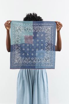 Kapital Paisley Patchwork Fastcolor Selvedge Bandana in Navy Casual Blue Scarves With Bandana Print, Blue Casual Bandana Print Scarf, Casual Blue Bandana Print Scarf, Blue Cotton Bandana Scarf, Kapital Bandana, Moma Shoes, Flat Lay Photography Fashion, Annie Costello Brown, Bandana Outfit