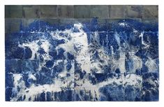 an abstract painting with blue and white colors