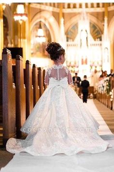 Long Sleeves Princess Long Lace Flower Girl Dresses — Bridelily Burgundy Prom Dress Long, Cheap Lace Wedding Dresses, Sparkle Prom Dress, Long Sleeve Ball Gowns, White Ball Gowns, Princess Flower Girl Dresses, Dresses Tulle, Beach Wedding Dress Boho