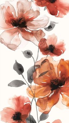 watercolor painting of orange and pink flowers