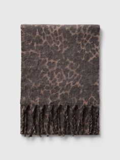 Soft, brushed polyester-wool blend scarf.  Fringe at hem.  Allover leopard print. Cheetah Scarf, Leopard Scarf, Women's Shoes Accessories, Fringe Scarf, Brown Leopard, Fall 2024, Toddler Gifts, Christmas List, Wool Blend