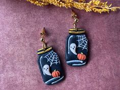 Halloween Earrings Each Miapoye earring is carefully hand-shaped from polymer clay, so each one is unique. It brings together elegance and colorful details while expressing your own style. Thanks to its lightweight structure, you can wear it comfortably all day long. It can be used in a wide range of situations, from daily wear to special events. Please note that since each earring is handmade, colors and patterns may vary slightly. This highlights the uniqueness of each piece. Material: Gold Pl Halloween Jars, Lightweight Structure, Ghost Earrings, Earrings Halloween, Pumpkin Earrings, Halloween 2023, Halloween Earrings, Hand Shapes, Gift For Girlfriend