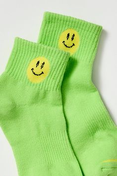 The perfect socks for your workouts, these ankle socks from FP Movement feature a cushioned, ribbed design with a smiley face detail accented with the brand’s iconic Buti symbol for eyes. * Contrast toe seam * Arch support | Movement Smiling Buti Ankle Socks by FP Movement at Free People, Lime/Yellow Trendy Sports Socks For Spring, Comfortable Sports Socks For Spring, Sporty Green Socks For Streetwear, Sporty Green Socks For Spring, Neon Socks, Lime Yellow, For Eyes, Free People Movement, Fp Movement