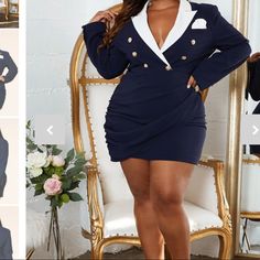 Navy Blue White Lapels Gold Buttons Body Suit Jacket Mini Skirt Loves Curves! Blazer - Suit Jacket - Two Piece Outfit Mini Skirt And Blazer Outfit, Skirt And Blazer Outfit, Mini Skirt And Blazer, Gold Maxi Dress, Sequin Blazer, Blazer Outfit, Navy Skirt, Super Cute Dresses, Summer Suits