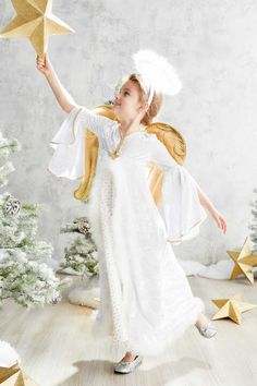 Golden Angel Costume for Girls | Chasing Fireflies Golden Angel Costume, Girls Angel Costume, Fairy Costume For Girl, Holiday Family Outfits, Nativity Costumes, Character Dress Up, Golden Angel, Owl Costume, Costume For Girls