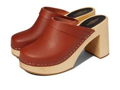 Swedish Hasbeens Husband Sky High - Women's Clog Shoes : Cognac : Add a retro vibe to your chic and elegant street style by putting on the Swedish Hasbeens Husband Sky High Clogs. Leather upper, lining, and insole. Easy slip-on construction. Round closed toe. Durable woodgrain heel. Synthetic outsole. Imported. Measurements: Heel Height: 3 3 4 in Weight: 1 lb Platform Height: 11 13 in Product measurements were taken using size EU 39 (US Women's 9), width B - Medium. Please note that measurements Elegant Street Style, Swedish Hasbeens, Clog Shoes, Wooden Clogs, Chic And Elegant, Clogs Shoes, Womens Clogs, Sky High, Retro Vibe