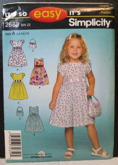 Girls Easter Dress Pattern, Puff Sleeve Dress Pattern, Dress Pattern Simplicity, Purse Sewing, Simplicity Patterns Dresses, Purse Sewing Patterns, Childrens Sewing Patterns, Girl Dress Pattern, Girls Easter Dresses