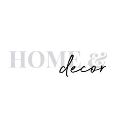 the word home and decor written in black ink