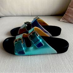 Isabel Marant Sunset Sandals Shoes Sz 38 Brand New. Metallic Aqua : Lennyo Sz 38 Comes With A Storage Bag 100% Leather Blue Leather Slides For Summer, Blue Slip-on Mules With Cushioned Footbed, Blue Leather Footbed Slip-on Slides, Blue Cushioned Slip-on Mules, Modern Blue Mules For Summer, Modern Blue Summer Mules, Blue Leather Sole Sandals For The Beach, Blue Sandals With Leather Sole For Beach, Blue Sandals With Leather Footbed And Open Toe