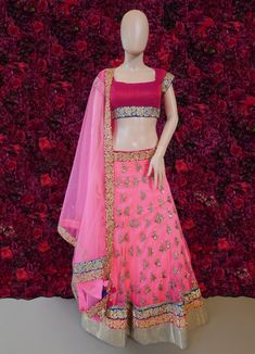 Go all out in this whimsical lehenga, studded with precious mirror, pearl, stone, embroidery work, which is sure to bring out the innate grace and grandeur in you! Color - Mauvelous Pink Fabric & Work Style - - Silk blouse: mirror, pearl, stone, embroidery work. - Soft net lehenga: mirror, pearl, stone, embroidery work. - Soft net dupatta: embroidery work. Details - - Assured quality - Wash care instruction: Dry clean only. - Slight variation in color is possible due to digital photography. Mauvelous Pink, Bridal Lehenga Indian, Indian Bridal Couture, Stone Embroidery, Indian Bridesmaid Dresses, Fabric Work, Celebrity Closet, Indian Bridal Lehenga, Net Lehenga