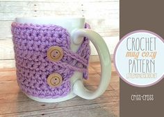 a crochet mug cozy pattern with buttons