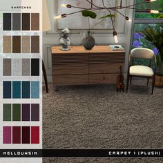 an image of a living room with carpeting and furniture in the color palettes