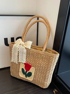 Bird in Bag - Womens Floral Pattern Straw Beach Tote with Decorative Accents for Outdoor Use Casual Straw Bag For Picnic, Casual Beige Beach Bag For Picnic, Casual Beach Bag For Picnic, Straw Beach Tote, Decorative Accents, Beach Tote, Shoulder Tote Bag, Bird In Bag, Handle Bag