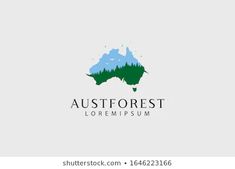 the australian map with trees and mountains on it is suitable to be used as a logo for