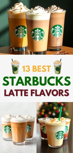 A vibrant collection of Starbucks lattes in clear glasses, featuring creamy layers topped with whipped cream and caramel drizzle. A mix of warm and cold latte options perfect for exploring different flavors and celebrating the season with coffee indulgence. Coffee Enthusiast, Espresso