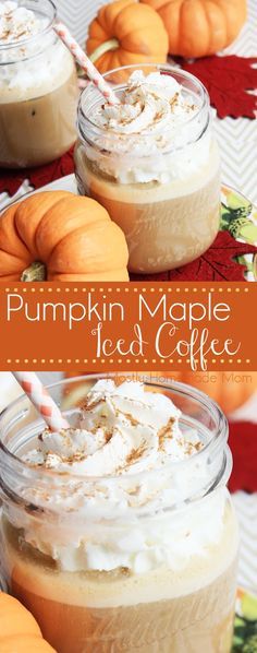 pumpkin maple iced coffee with whipped cream in mason jars