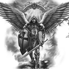 Warrior Angel Tattoo, Angel Tattoo Meaning, Angel Warrior Tattoo, Guardian Angel Tattoo Designs, Archangel Michael Tattoo, St Michael Tattoo, Warrior Angel, Gladiator Tattoo, Guardian Angel Tattoo