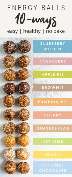 an image of energy balls with the words 10 ways to make them easy and healthy