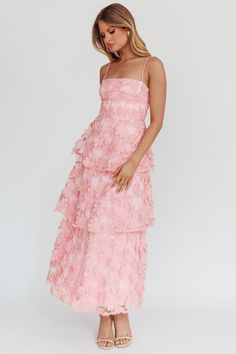 Dori Floral Embellished Maxi Dress Blush Tiered Tulle Dress, Recruitment Outfits, Girly Pop, Dream Future, Embellished Maxi Dress, Ruffle Design, Sorority Recruitment, Guest Attire, Wedding Attire Guest