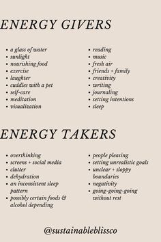 Energy Givers, Calisthenics, Journal Prompts