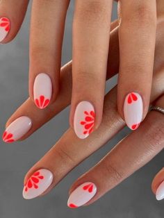 beach nail design: neon coral pop Simple Nail Designs For Summer Short, Fruit Basket Nails, Nails Hawaii Vacation, Cute Summer Nail Inspo Short, Spring Manicure Ideas 2024, Simple Hawaii Nails, Short Beachy Nails, California Nails Ideas, Cute Tropical Nails