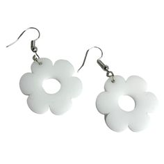 Release your inner flower child with these simple retro flower earrings. These will pair well with any outfit. Use them for costumes or cosplay as well. Paint your own wood or use colored acrylic as shown to keep the aesthetic look. Very quick laser cut and will be a fast seller at any craft fair. Colored Acrylic, Simple Retro, Jersey Girl, Aesthetic Look, Catalog Design, Craft Fair, Retro Flowers, White Acrylics, Flower Child