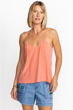 A statement in simplicity, the Etta Cami Top is the perfect addition to any wardrobe. Its luxurious silk blend allows this top to function as a stunning stand-alone piece or as a layering staple. Pair with a maxi skirt and espadrille sandals or layer with a denim jacket and palazzo pants for an easy casual vibe. Johnny Was Women's Etta Cami Top in Shell Pink, Size XS, Silk/Denim Jade Dress, Shell Pink, Boho Chic Outfits, Women's Blouses, Chic Outfit, Espadrille Sandals, Embroidered Jeans, Johnny Was, Palazzo Pants