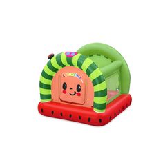 an inflatable bouncer with a green and red striped design on the top