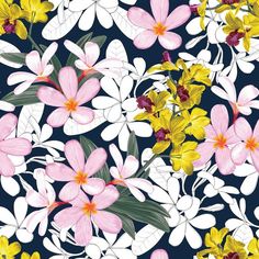 seamless floral pattern with pink, yellow and white flowers