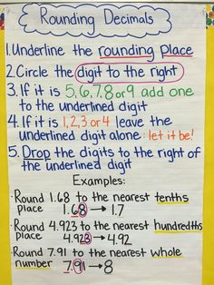 a poster with writing on it that says rounding demonss under the rounding place 2 circle the digit to the right