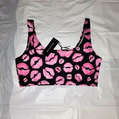 Nwt Dolls Kill Dark Navy Blue With Bright Sexy Hot Pink Kisses Lips Sports Bra , Or Crop Top . Size Xl Dance Tops Bras, Dance Tops, Pretty Gel Nails, Dolls Kill, Yoga Tops, Sports Bra Sizing, Corset Style, Bra Tops, Women's Intimates