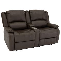 two seat reclining sofa with cup holders on the back and one arm facing each other