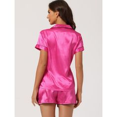 This 2-piece sleepwear set, featuring a short-sleeved top and shorts, is ideal for loungewear, nightwear, and daily wear at home. Made from soft, breathable pure satin, it offers an exceptional wearing experience. Whether you enjoy cozy bedtimes, relax at home, spend a lazy afternoon, or unwind in a bath, this lightweight women's pajama set is the perfect companion. It also makes a wonderful gift for your mom, wife, daughter, girlfriend, or friends. These casual lounge sets are excellent choices Summer Sleepwear, Silk Pajamas Women, Hot Pink Shorts, Pajama Suit, Loose Cardigan, Home Clothing, Short Pj Set, Casual Home, Silk Pajamas