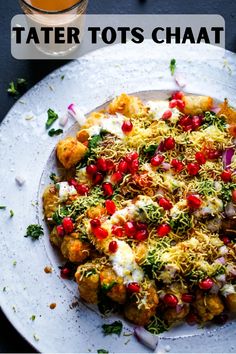 Tater Tots Chaat in a white platter Aloo Tikki Chaat, Pani Puri Recipe, Aloo Tikki, Puri Recipes, Tandoori Masala, Indian Bread, Indian Kitchen